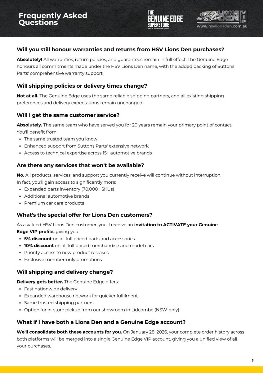 HSV Lions Den is Becoming The Genuine Edge FAQ's