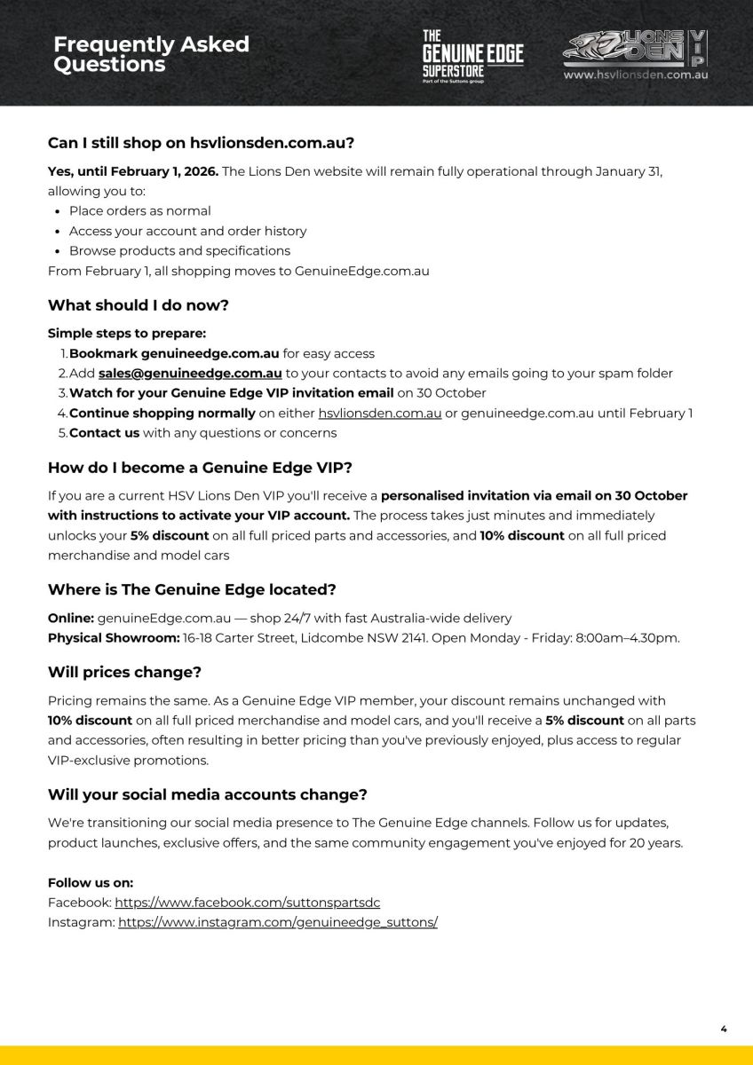 HSV Lions Den is Becoming The Genuine Edge FAQ's