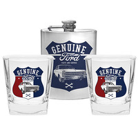 Ford Set of 2 Spirit Glasses and Flask Gift Pack