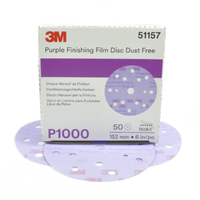 3M 51157 Hookit Purple Finishing Film Disc Dust Free 15H P1000 150mm/6in. 50 Pack