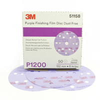 3M 51158 Hookit Purple Finishing Film Disc Dust Free 15H P1200 150mm 6" 50 Pack